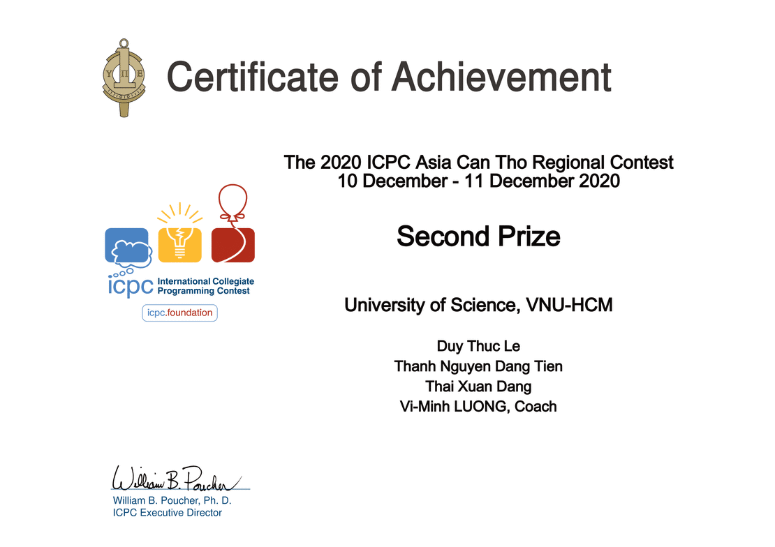 Ranked 9 in The 2020 ICPC Asia Can Tho Regional Contest